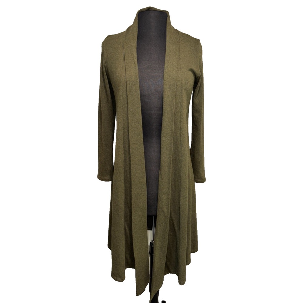Hanger 55 Womens Long Open Front Duster Cardigan S Olive Green Waterfall Knit
